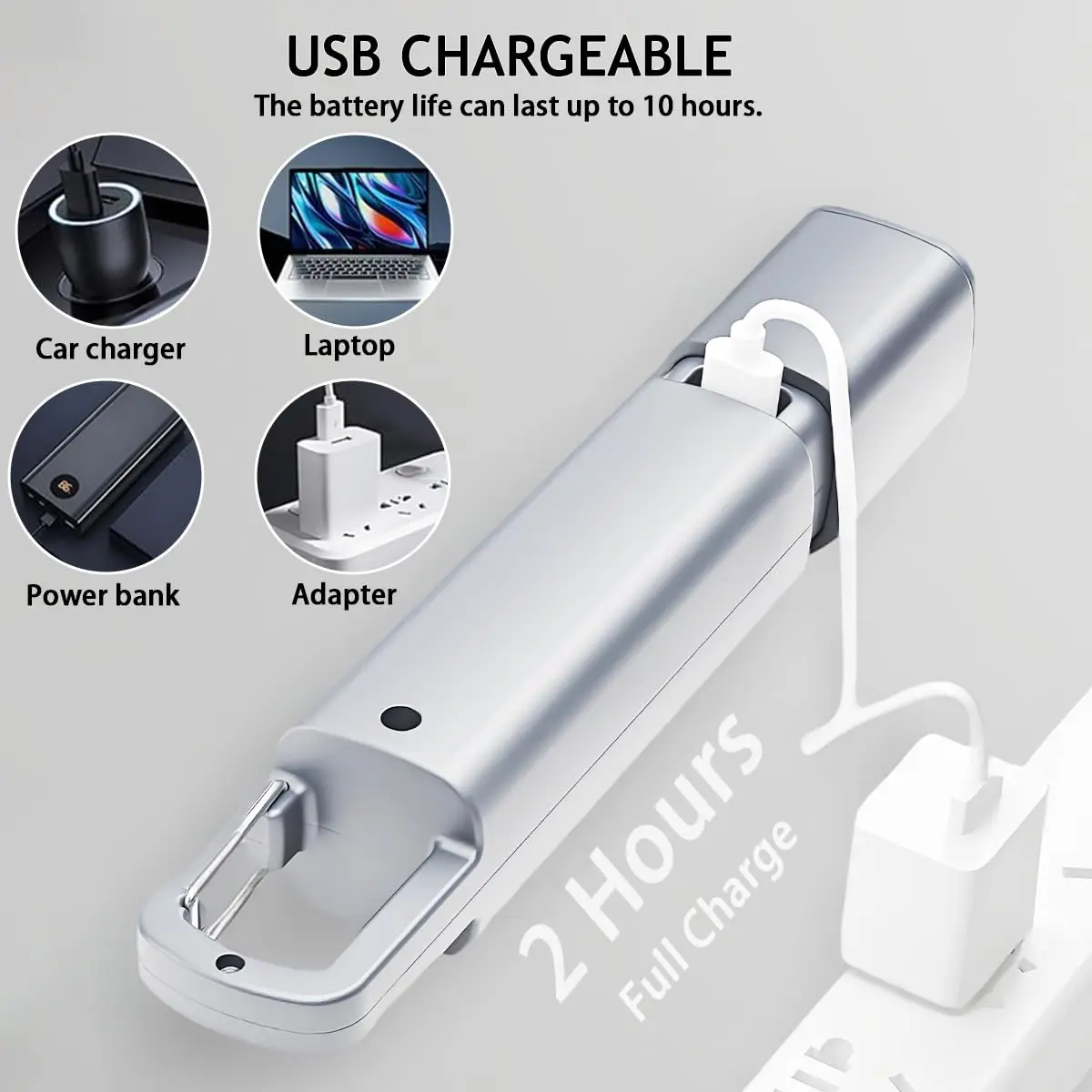 مصباح يدوي صغير محمول، COB فائق السطوع، ضوء LED جانبي، قابل لإعادة الشحن عبر USB، قابل للتكبير، تصميم بخطاف، مقاوم للماء للتخييم وصيد الأسماك
