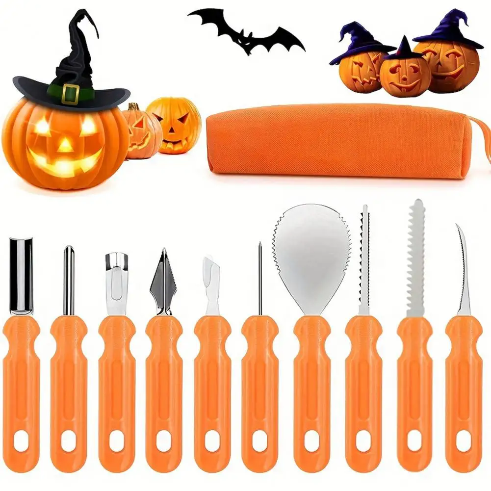 Jack-o-lantern Tools Kit Professional Pumpkin Carving Tools Set with Stainless Steel Blades Anti-slip Handles for Halloween