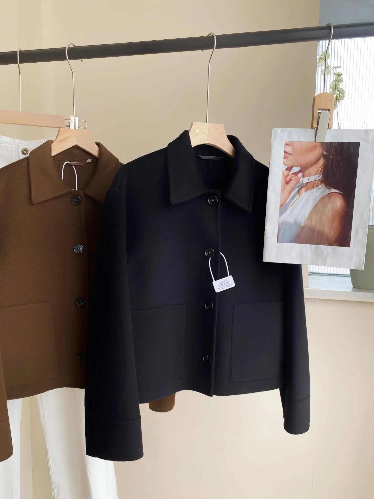 

Nordic C+Wood 500+ Autumn Winter High-End ort Double-Faced Woolen Coat Casual Sle Women's Jaet Long Sve Single Button