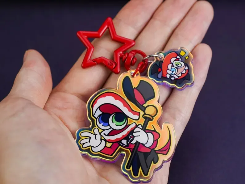 Cartoon Circus Character Acrylic Keychain, Double Side Printed Themed Bag Charm Collectible Gift