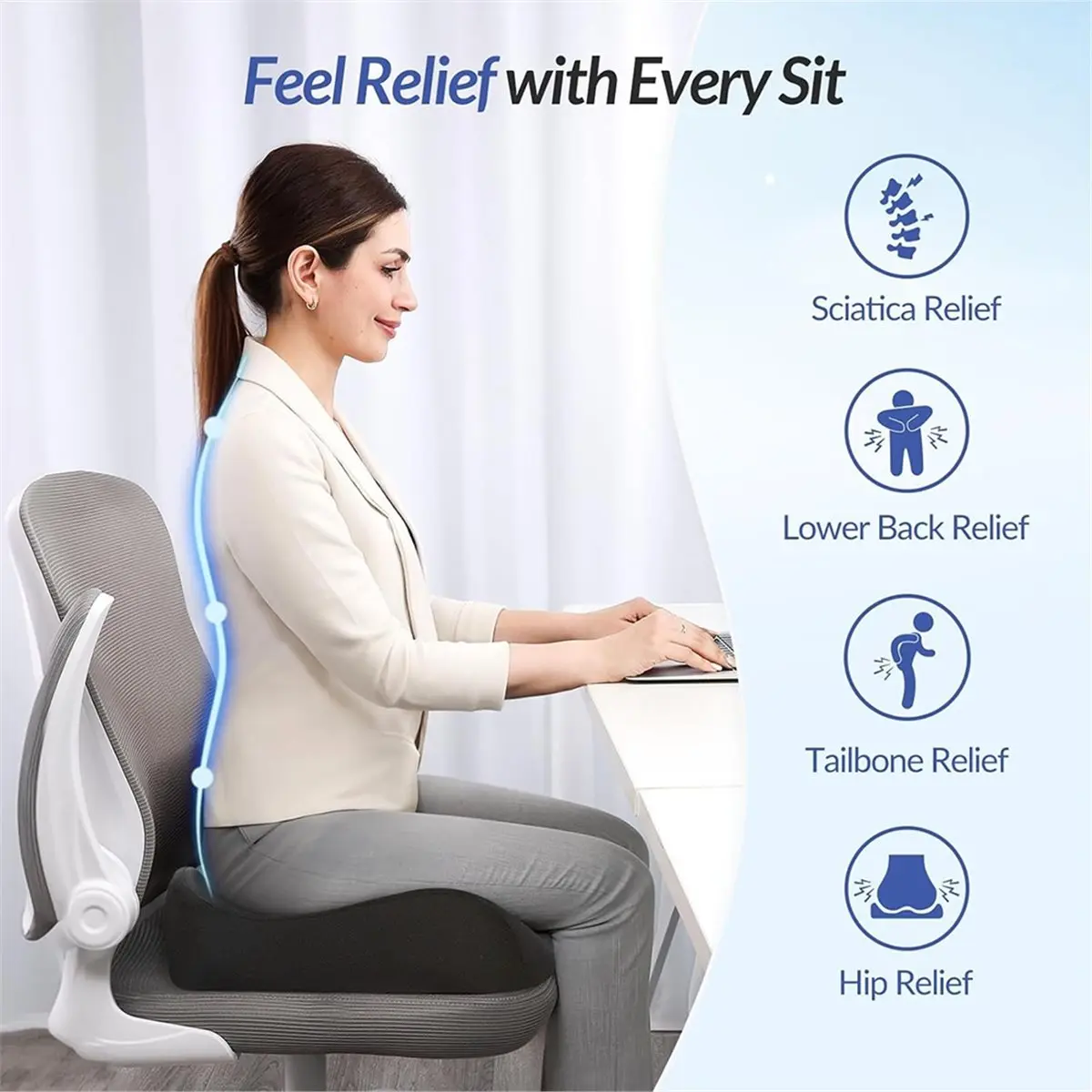 2026 Trend Seat Cushion, Memory Foam Seat Cushion, Comfortable for Long Sitting, Back Support, Buttock Cushion