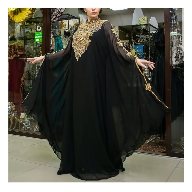 

Black Royal Islamic Modern Elegant Dubai Moroccan Long Shirt Arab Party Dress European and American Fashion Trend