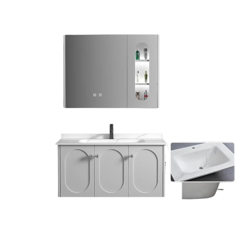 

French Luxury Solid Wood Cabinet Bathroom Vanity Cabinet with Sink and Mirror