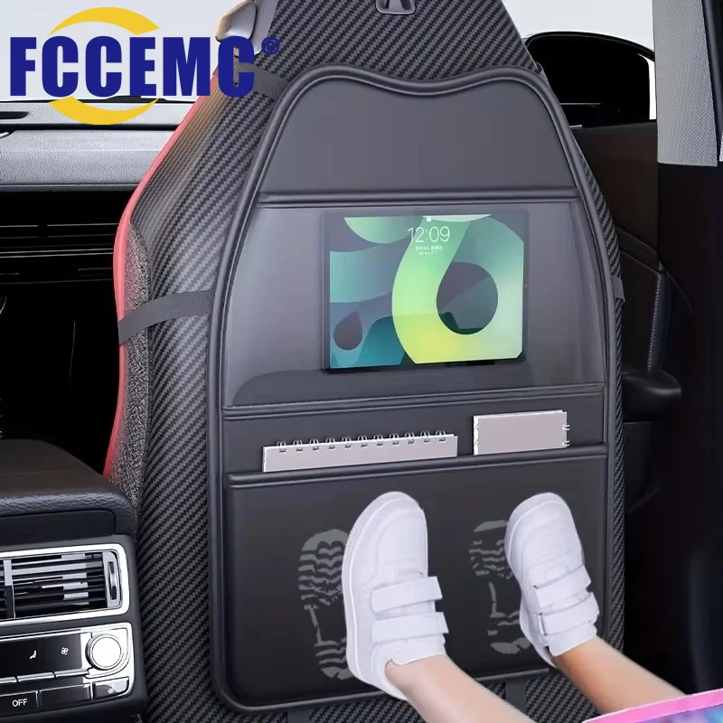 Car Seat Back Anti Kick Mat with Organizer Storage Bag Waterproof Anti-Kick Pad PU Leather Multi-functional Pocket Storage
