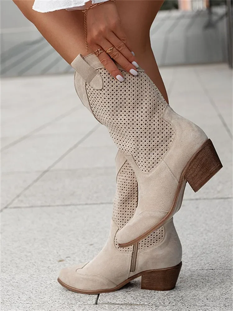 Botines de mujer a la moda, botas de moda con punta redonda y superficie de terciopelo de tacón bajo, suela de goma forrada de algodón para primavera y otoño