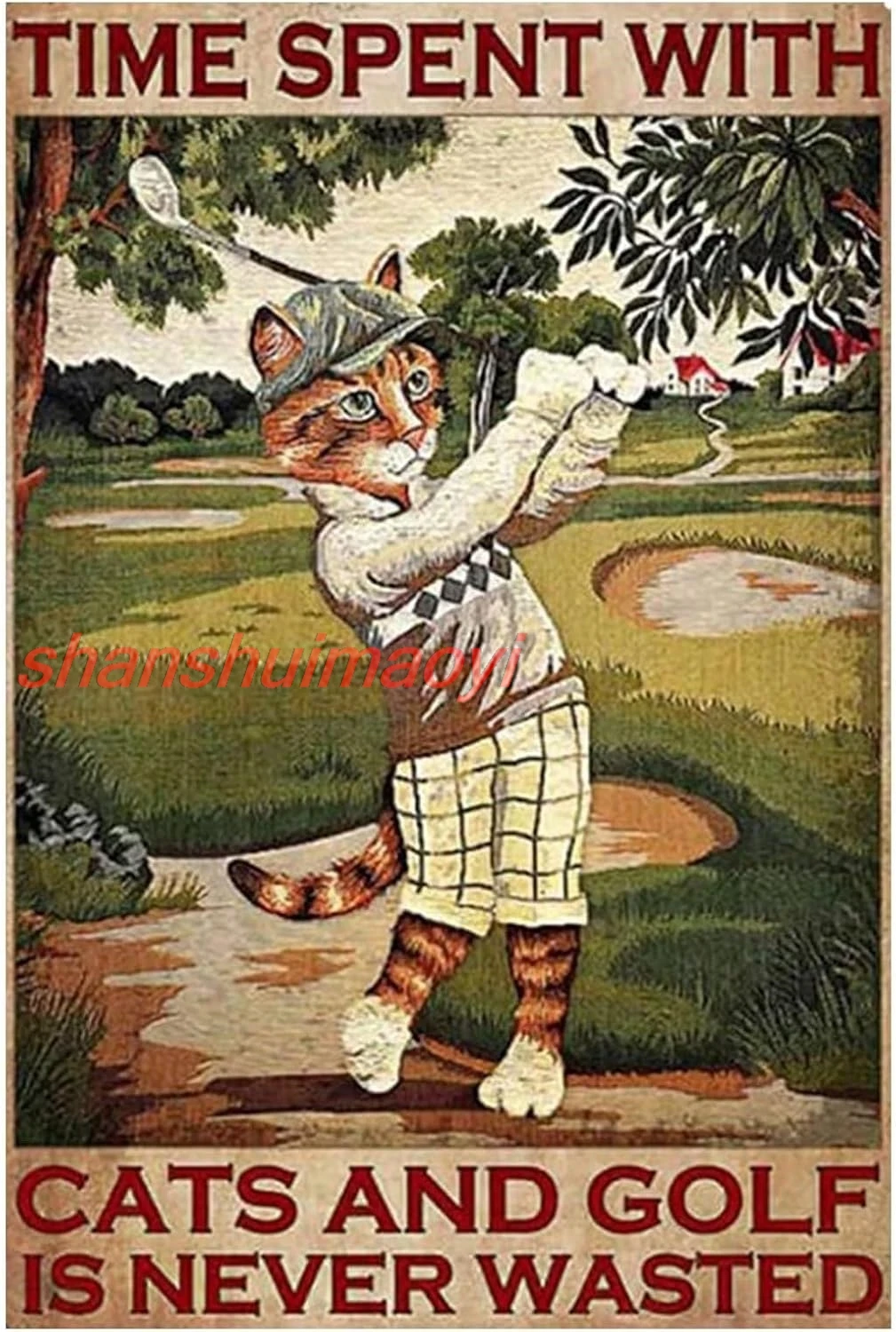 MAI Metal Sign Vintage Fun Time With Cats and Golf Never Waste Signs, Love Cats Signs, Love Golf Signs, Wall Art, Home Decor Vi