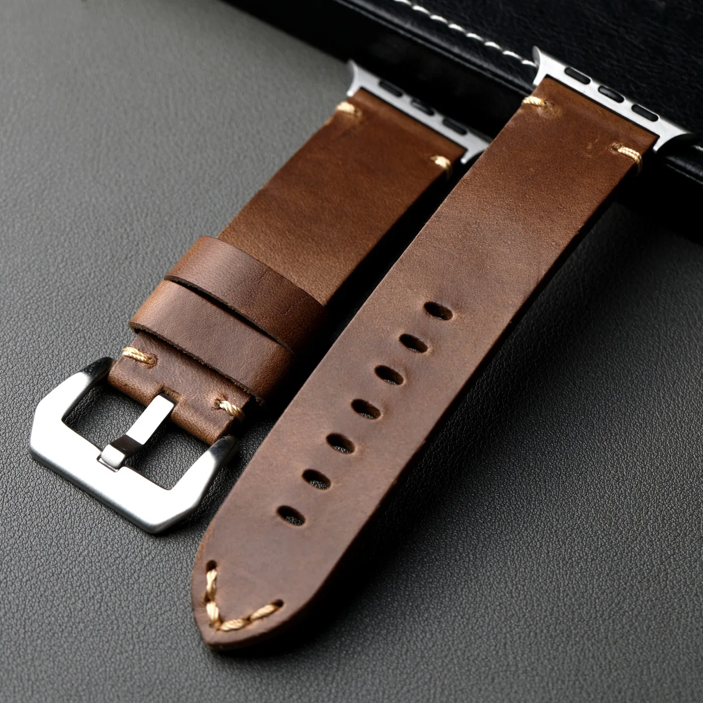 

Ремешок из натуральной кожи ручной работы, совместимый с Apple Watch 49 мм, 46 мм, 45 мм, Ultra2 S10, мужской ремешок для часов из воловьей кожи с верхним слоем