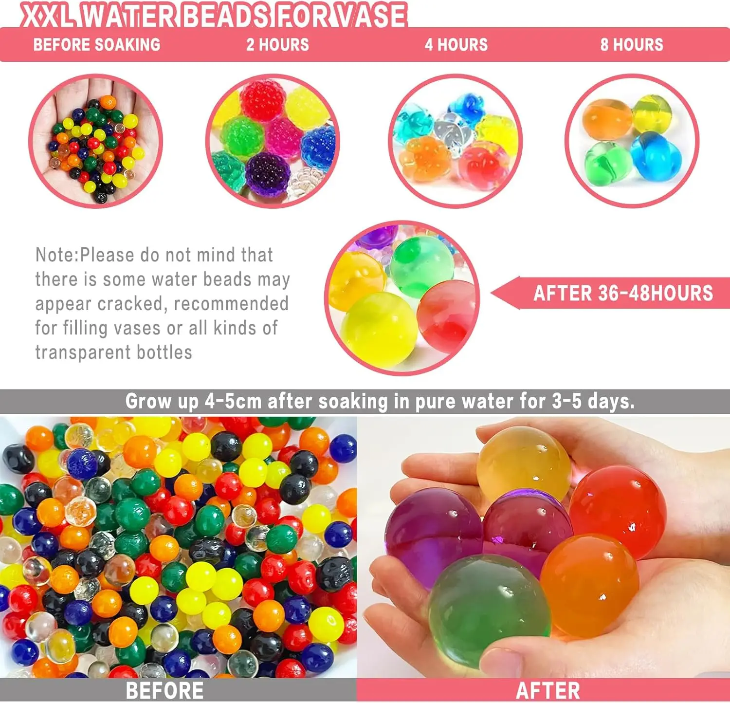 100pcs Mix Giant Water Gel Beads for Vases, for Floral Arrangement,Floating Candles Making,Wedding Centerpiece,Soilless Planting