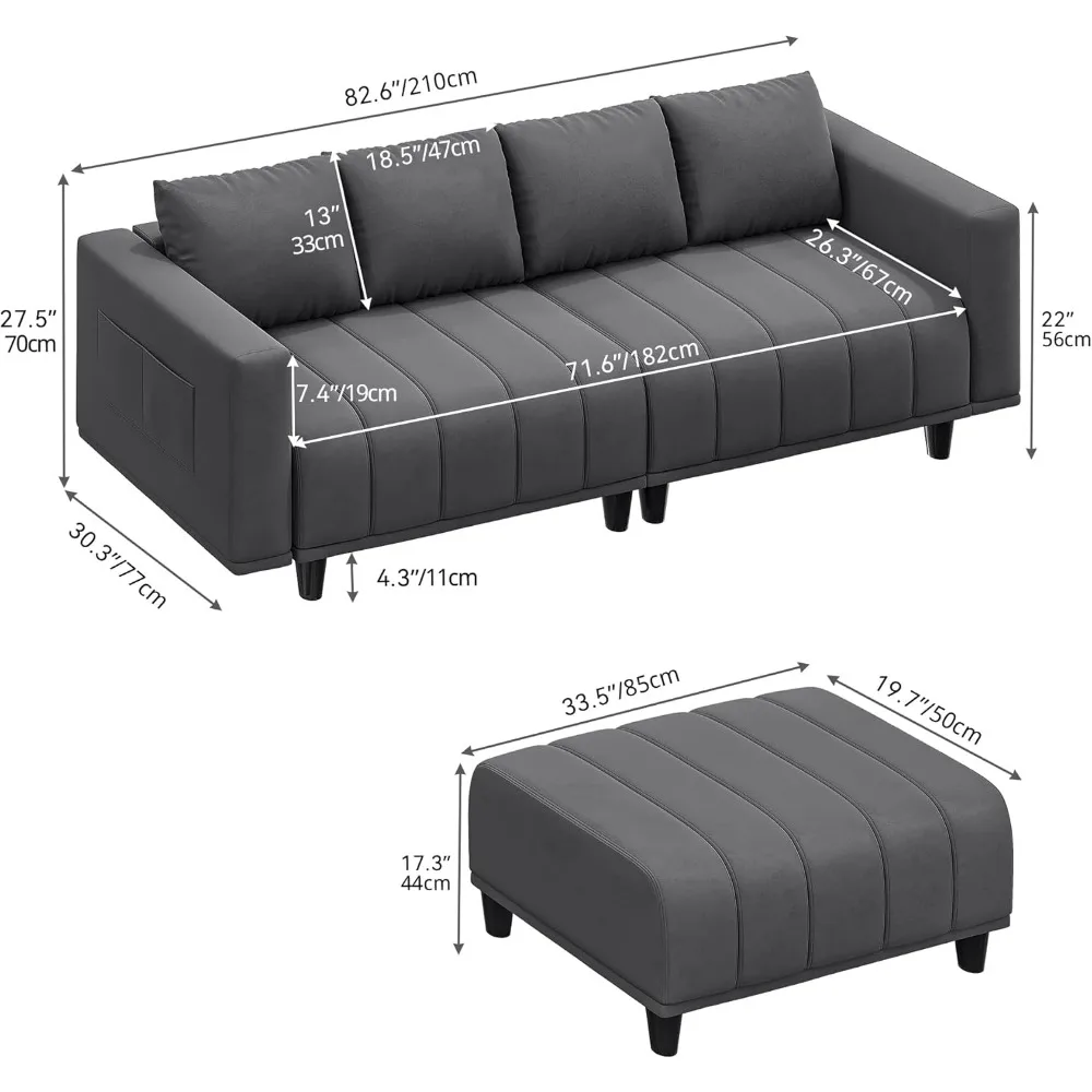 Sectional Couch with Ottoman, 82.6