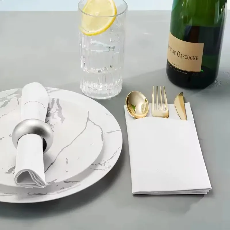 25/50PCS White Folding Tissues High-end Restaurants Thickened Tableware Packaging Disposable Christmas Wedding Party Supplies