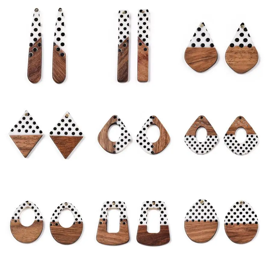 20Pcs Polka Dot Pattern Printed Opaque Resin Walnut Wood Geometric Pendants Charms for Earrings Keychain DIY Jewelry Making