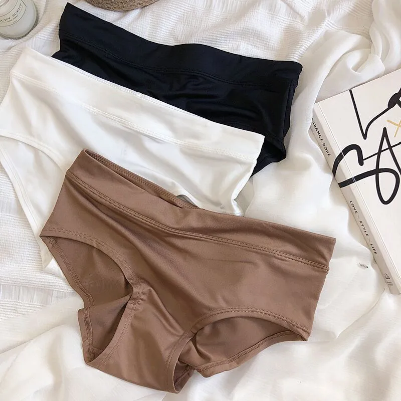 

Бесшовные трусики из ледяного шелка, женские однотонные трусы со средней талией, удобные шорты из чистого хлопка с промежностью, простые трусы для