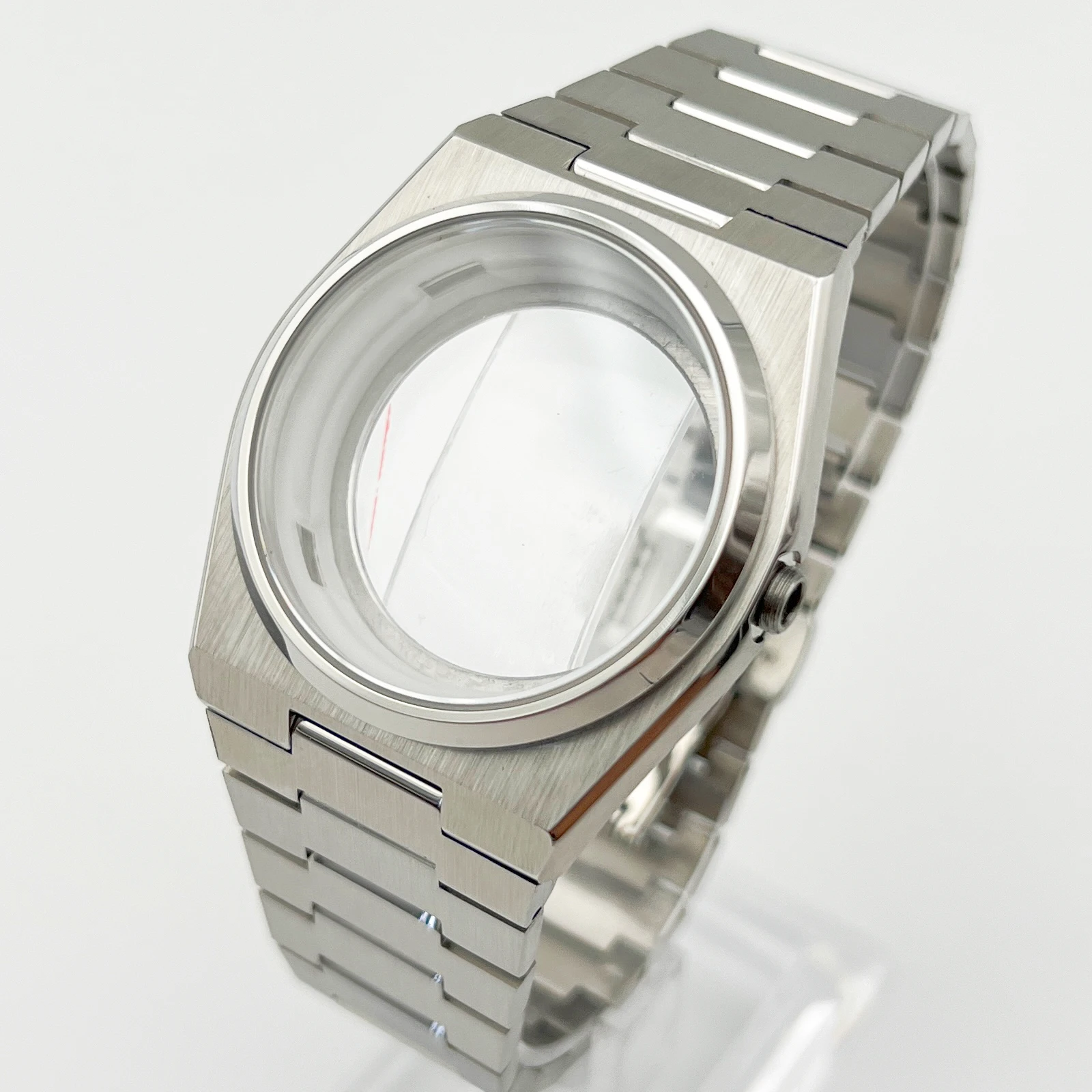 New NH35 case, watch accessories, silver case+strap, sapphire mirror, dial diameter 31.8mm