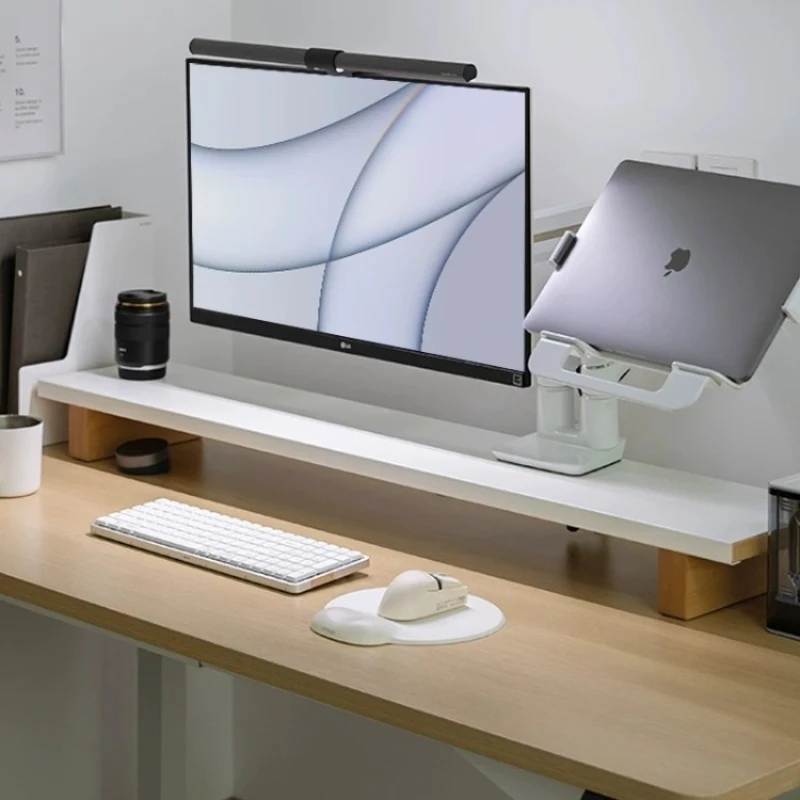 Carbon Steel Monitor Holder Solid Wood Leg Desktop Monitors Storage Riser Stand Office Table Computer Support Monitor Organizer