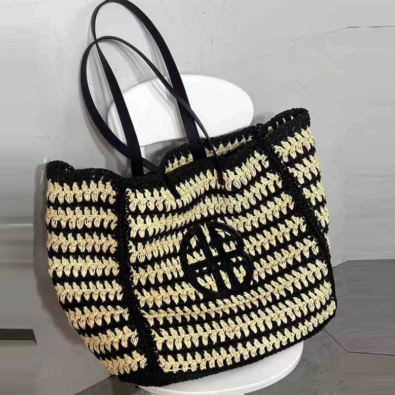 Straw Beach Tote Bags For Women Luxury Designer Handbags And Purses 2024 New In Fashion Handmade Weave Large Capacity Shoulder