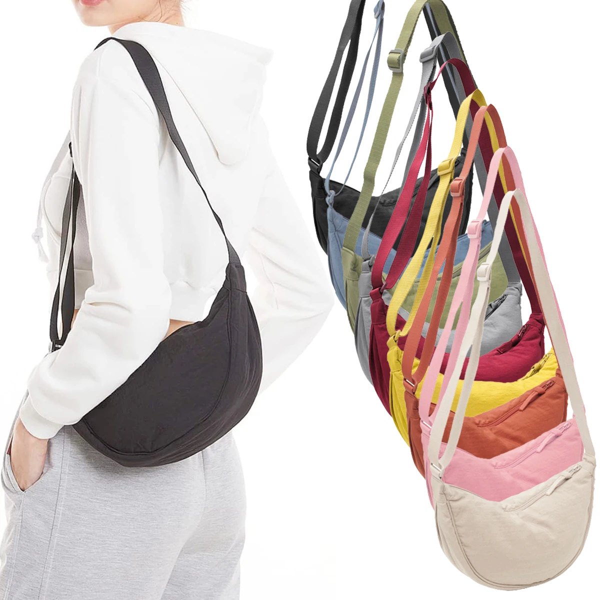 

Nylon Crescent Crossbody Bag for Women Men Small Sling Bag with Half Moon Shape Wholesale / Dropshipping