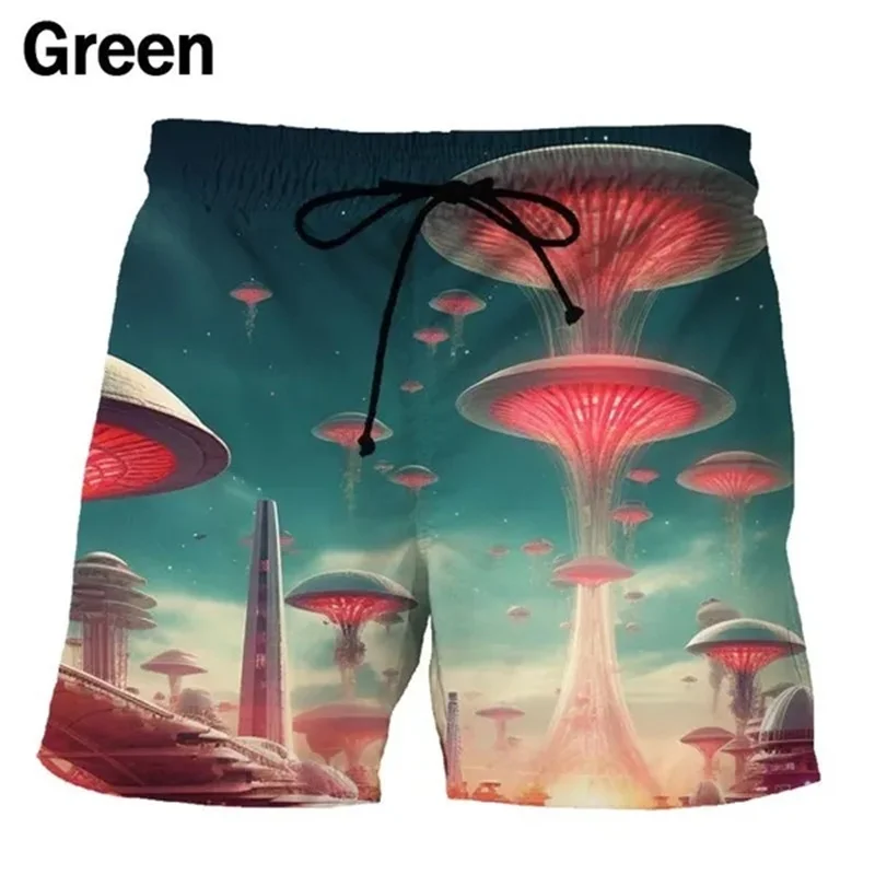 

Ufo Dazzling Color Shorts Men Summer Beach Shorts 3D Printed Forward Board Trunks Swimsuit Homme Summer Homme Running Shorts