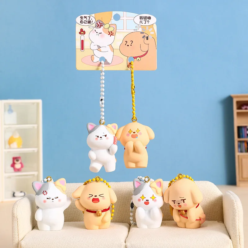 Dibujos animados “Soy enojado. ¡Más adivina qué! Llaveros de pareja de muñecos de gato, lindas meraviglie de perros "¿Qué lo hizo incorrecto? " Accesorios para llaveros