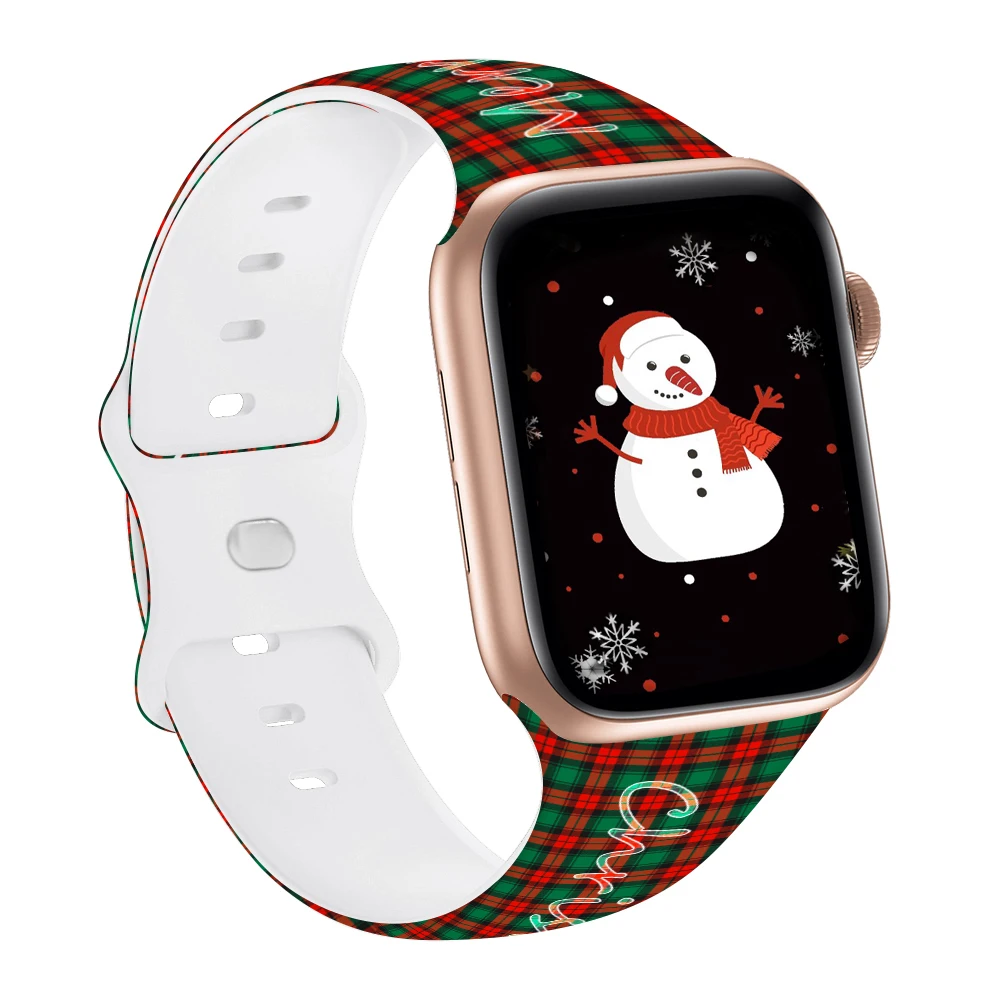 Silicone Print Band for Apple Watch Ultra 49mm Bracelet for iWatch series 8 7 41 45mm 6 5 4 se 3 40 44 42MM for Christmas Strap