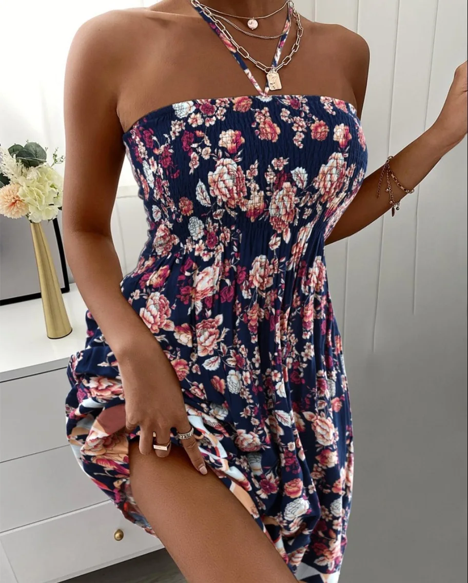 

Short Elegant Women's Dresses Summer 2024 New Fashion and Sexy Sleeveless Neck Hanging Dresses for Female High Waisted Skirt