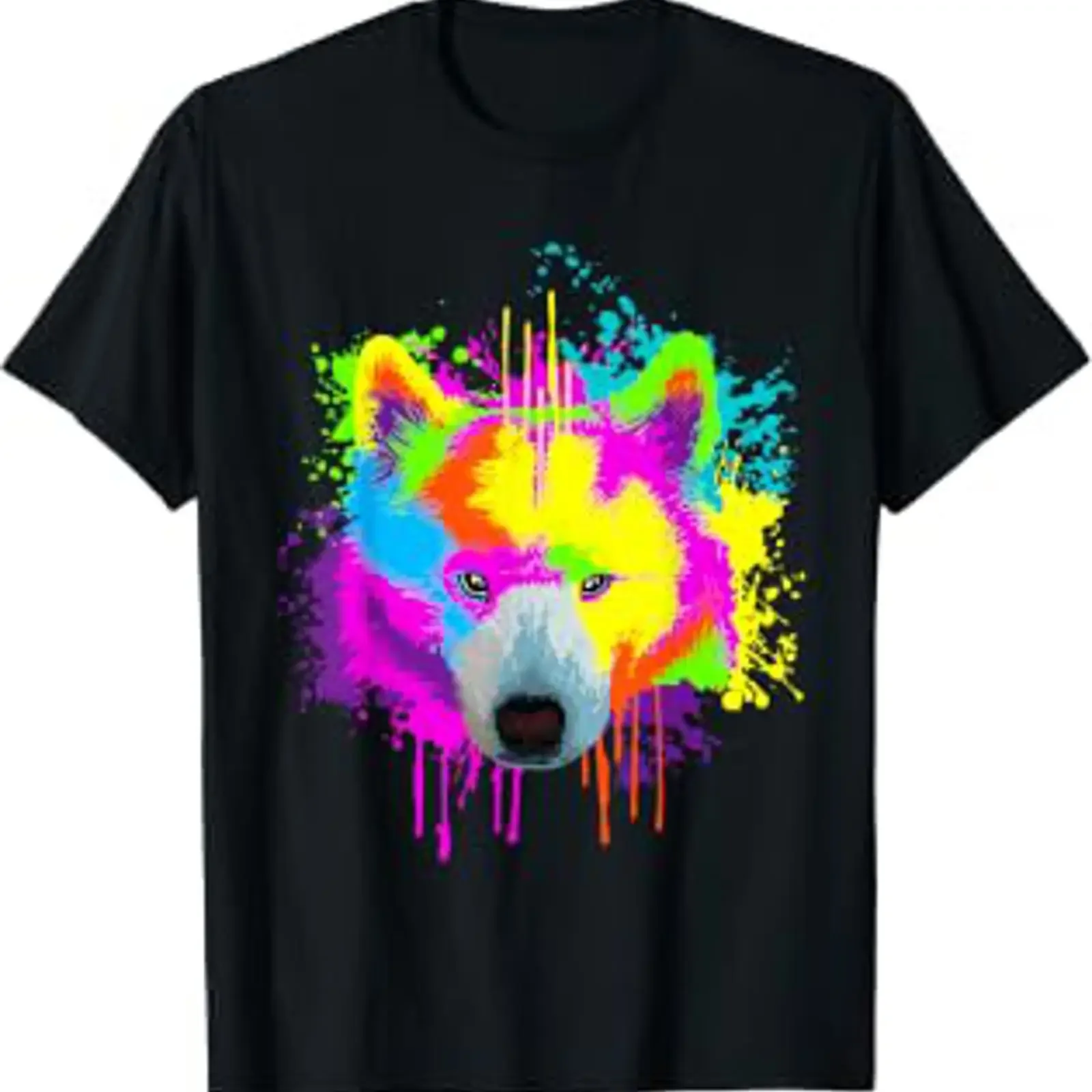 Splash Art Samoyed Dog Owner Dogs T Shirt Black S vintage Washed homme Stretched streetwear Top For Everyday Wear Casual