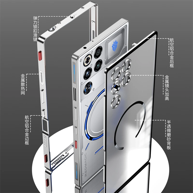 حافظة مغناطيسية لهاتف Redmagic 11 Pro Plus حافظة بإطار معدني من سبائك الألومنيوم لهاتف Nubia Red Magic 11 Pro + 5G غطاء أكريليك شفاف غير لامع