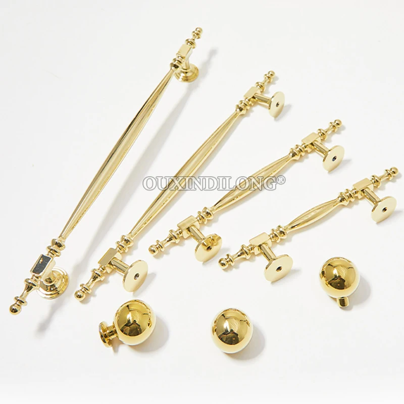 High-end 10PCS Solid Brass Furniture Pulls Handles Gold Drawer Knobs Cupboard Wardrobe Closet Dresser Wine Cabinet Pulls Knobs