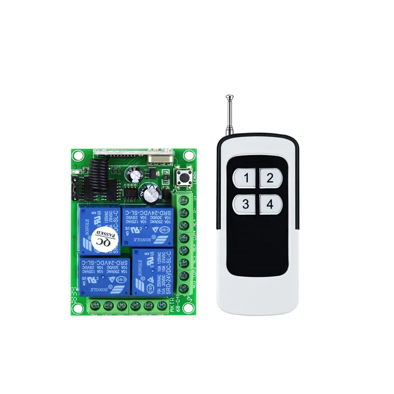 

RF DC24V 4CH 10A Relay Wireless Remote Control Lighting Switches Transmitter Receiver 433mhz Electric Door Lock/fan