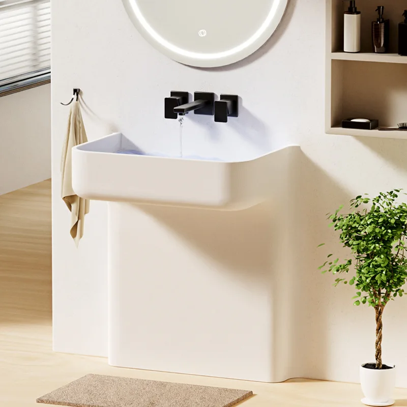 

High-end light luxury artificial stone pure acrylic special-shaped washbasin bathroom bathroom floor column basin integrated