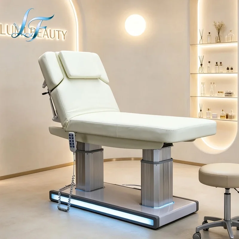 Professional 4 Motors Electric Aesthetic Treatment Bed Dual Column Height Adjustable Massage Table for Salon Clinic
