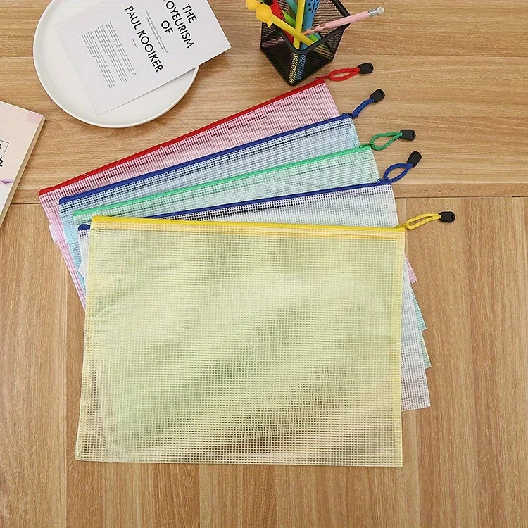 

5PCS Stationery Storage Folder File Mesh Zipper Pouch A4 A5 A6 Document Bag Zip File Folders School Office Supplies