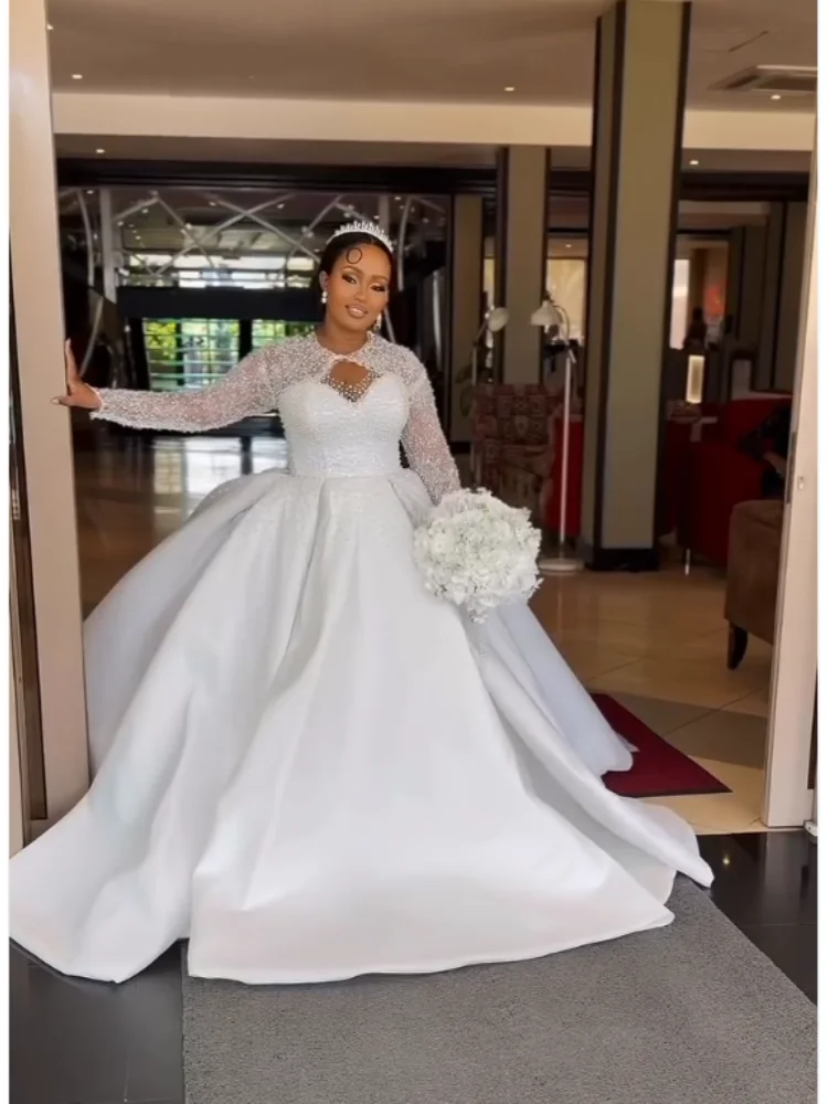 Customized 2026 Large Skirt Wedding Dress Brown Skin Satin Long Sleeved Pearl Lace Puffy Dress Vestido De Novia Wedding Dress - AliExpress 320 Customized 2026 Large Skirt Wedding Dress Brown Skin Satin Long Sleeved Pearl Lace Puffy Dress Vestido De Novia Wedding Dress - AliExpress 320