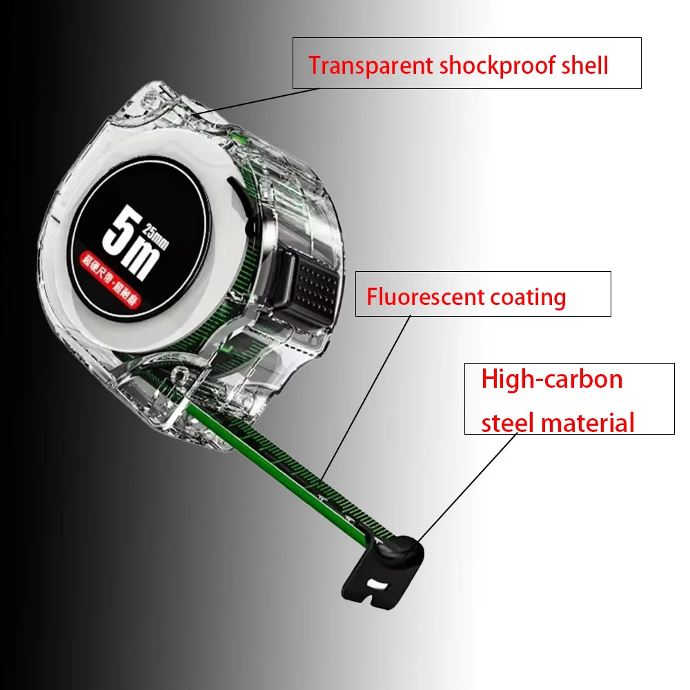 شريط قياس فلورسنت أسود 10 متر شريط قياس سميك عالي الدقة مقاوم للاهتراء وشريط قياس مقاوم للسقوط #6