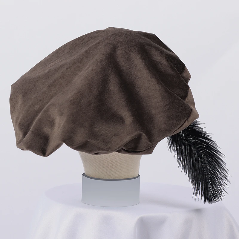 Medieval Unisex Beret Hat With Feather Suede Tudor Hat Renaissance Cap Classic Festival Costume Accessories Headgear