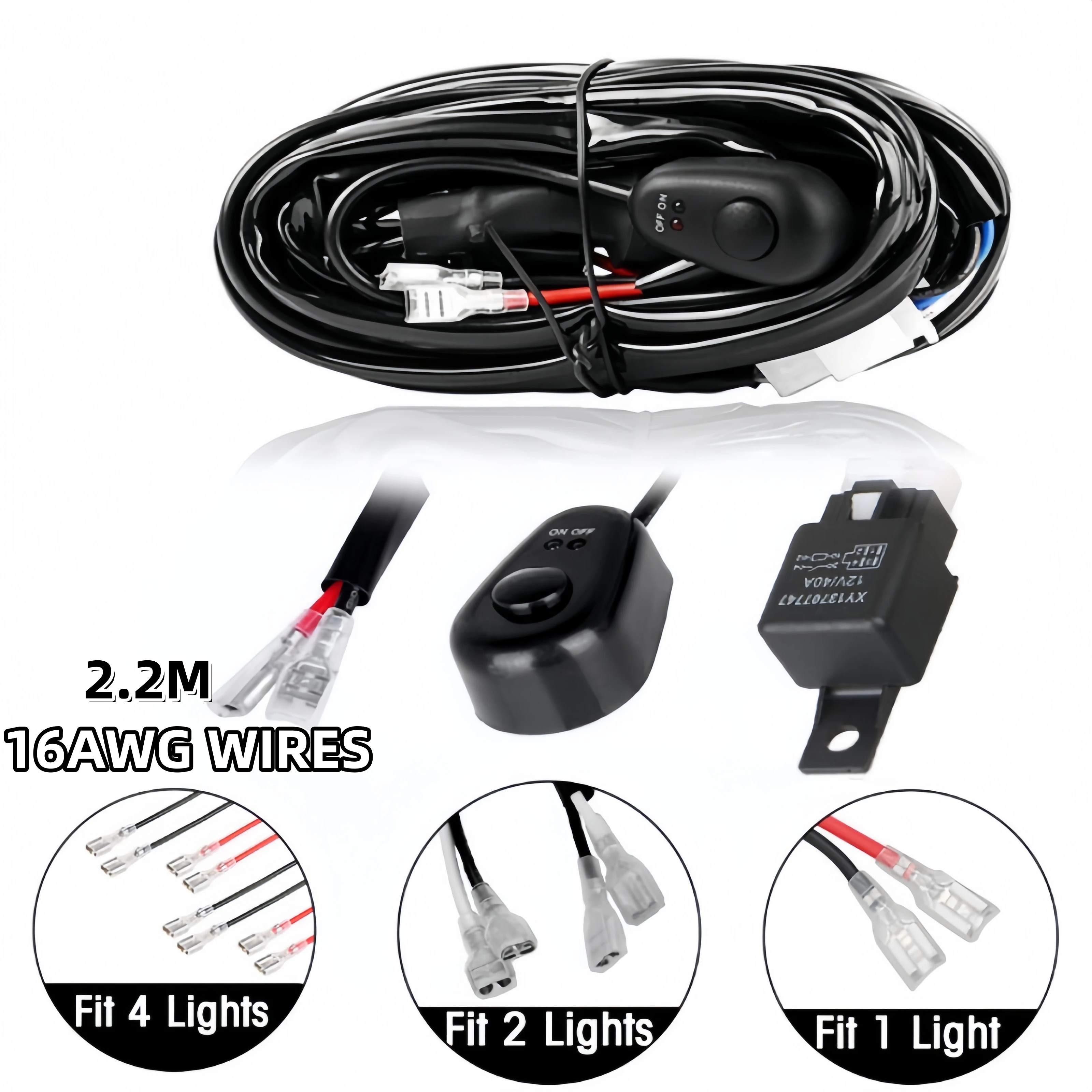 300W Universal LED Light Bar Wiring Harness Kit 16AWG with 12V 40A Relay On Off Switch for Off Road Truck SUV ATV UTV Boat
