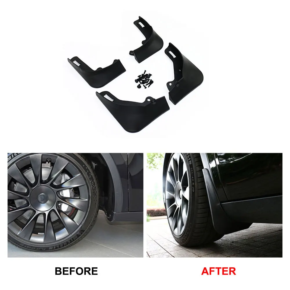4Pcs Car Mud Flaps No Need to Drill No Tape All Weather Mudflaps Splash Cement Protection for Tesla Model Y Exterior Accessories
