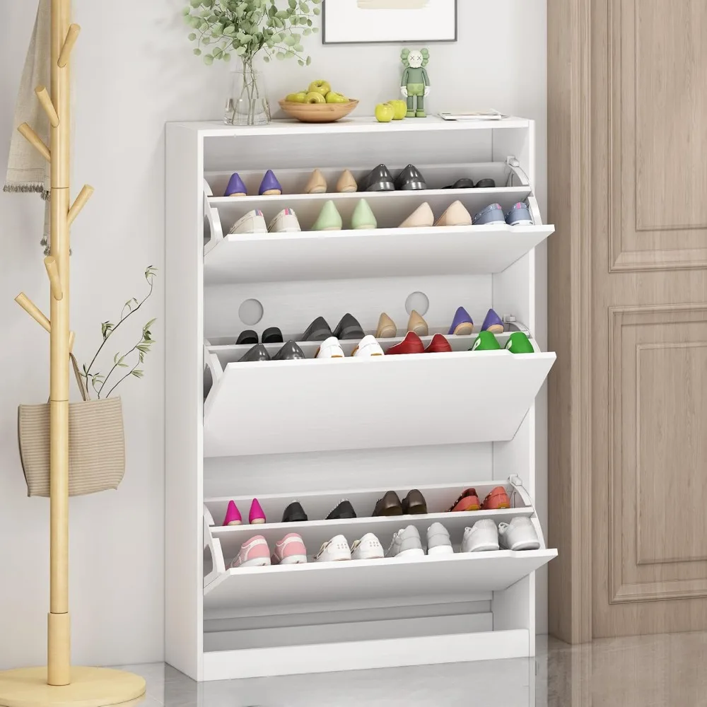 

Shoe Cabinet Scratch Resistant for Entryway with 3 Flip Drawers,Sturdy Wood 29.52"D x 15.74"W x 47.24"H Modern Shoe Cabinet