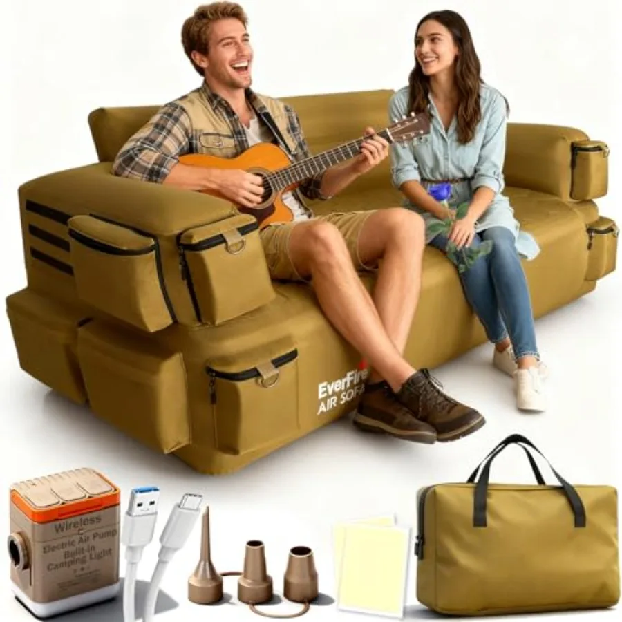 

Portable Inflatable Couch with Built-in Pump Durable Blow Up Sofa for Camping Backyard Beach Party Glamping and Indoor Use Comf