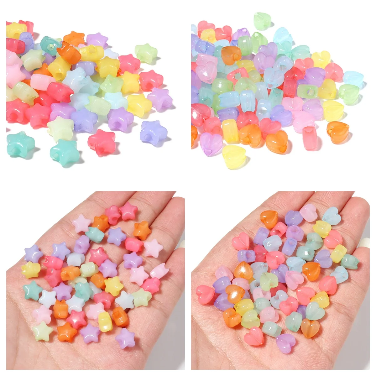 100-500pcs Jelly Color Star Heart Big Hole Acrylic Beads Mixed Loose Spacer Beads For Bracelet Necklace Jewelry Making Supplies