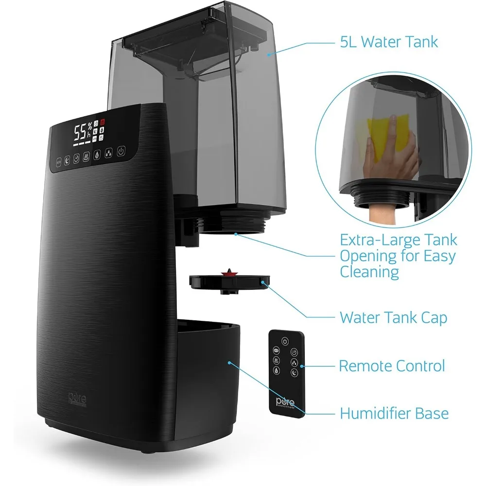 Warm and Cool Mist Humidifier - Easy-to-Clean 5-Liter Water Tank, Humidity Sensor, Two 360-Degree Rotating Mist Nozzles