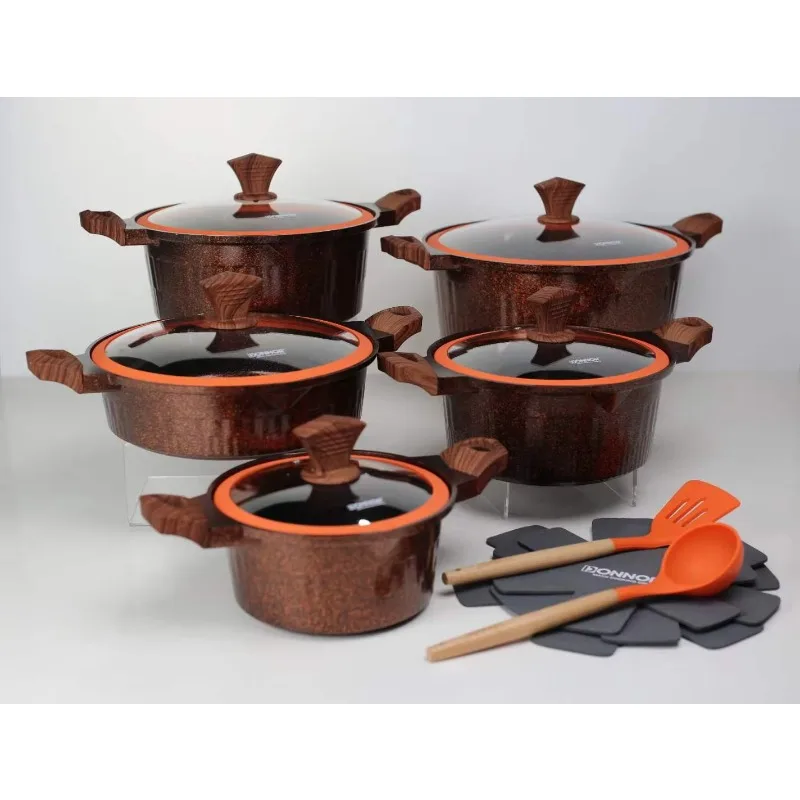 15-Piece Crown Single Bottom Non-Stick Cookware Set with High-Quality Kitchen Tools