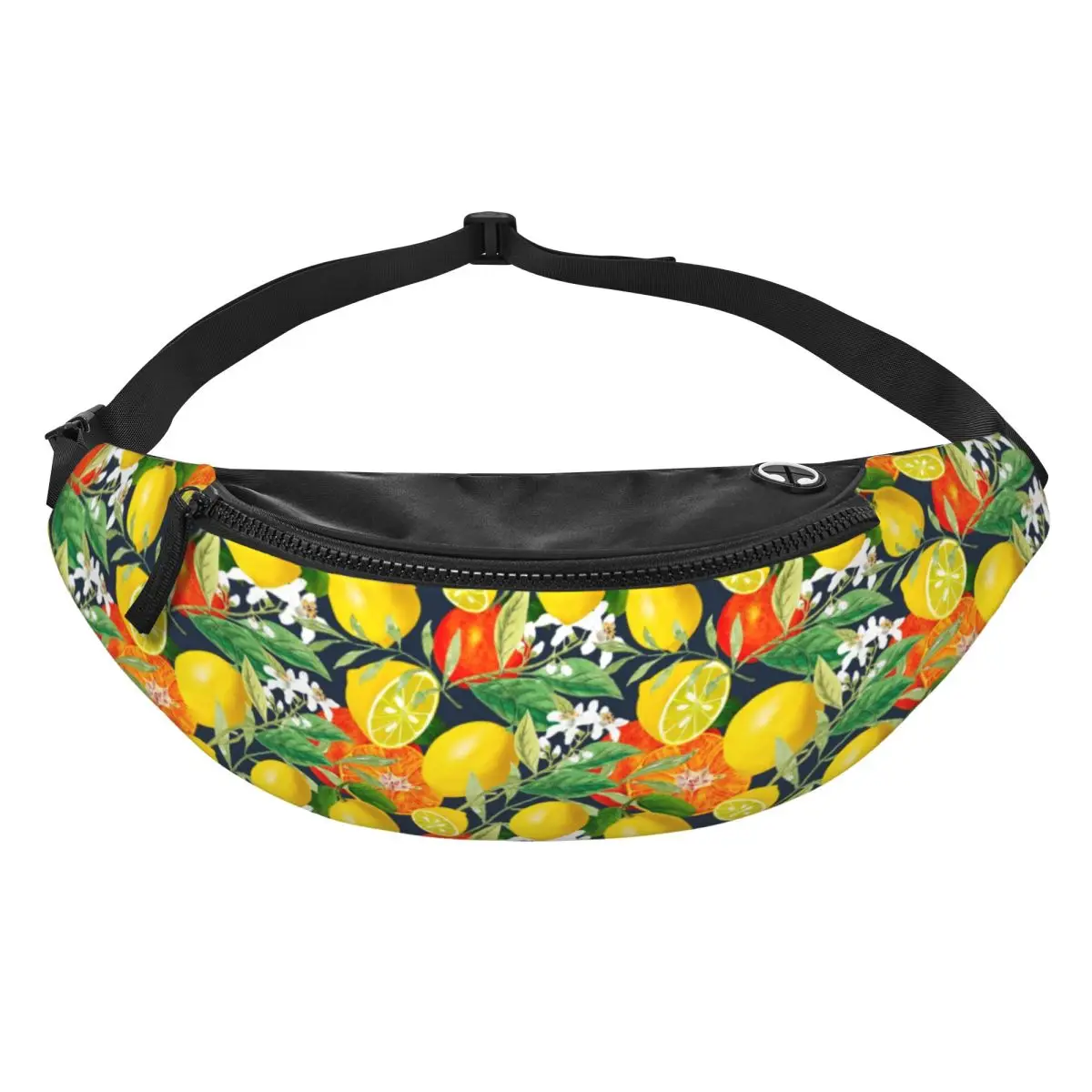 Custom Mediterranean Summer Floral Lemons Fruit Fanny Pack Men Women Crossbody Waist Bag for Travel Hiking Phone Money Pouch