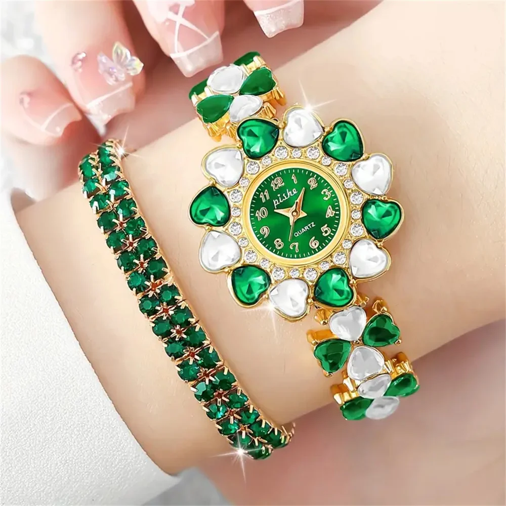 Цельные женские часы, повседневные кварцевые часы, модные часы и ювелирные изделия из 5 предметов, праздничный подарок для друзей и семьи, не входит