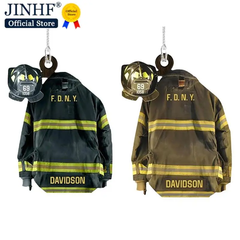 1PC Car Hanging Decor Firefighter Coat And Hat Simulation Model Fire Fighting Truck Car Interior Decor Pendant Gift