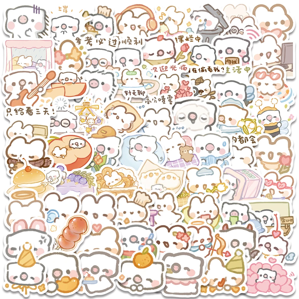 70PCS Kawaii Cute Union Pig Rabbits Stickers Decorative Laptop Guitar Skateboard Waterproof Scrapbooking for Children Decals