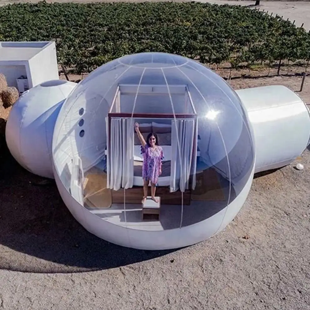 Tente à Bulles Gonflable d'Extérieur, Grande et Transparente, avec Chambre à Coucher et Toilettes, pour Camping, Glamping, Hôtel