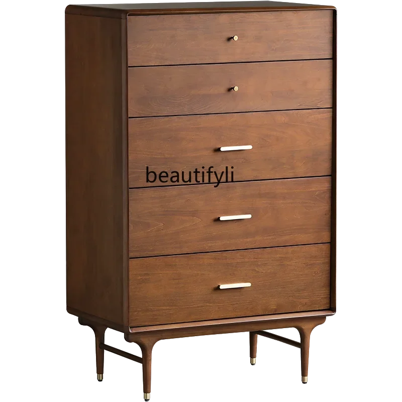 

Nordic Modern Minimalist Retro Style Solid Wood 5-Drawer Cabinet/Underwear Wardrobe Walnut Colors furniture living room