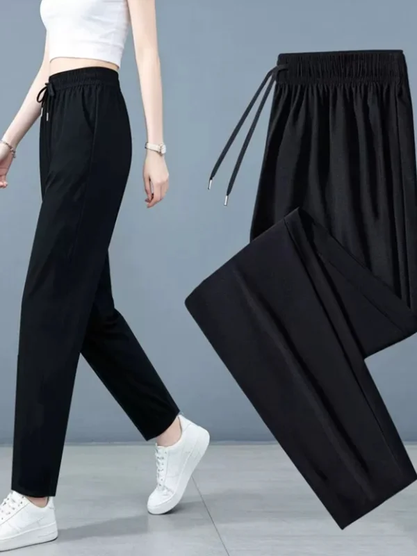 Quick Dry Lightweight Summer Mosquito Proof Women's Sport Pants Loose Fit Ice Silk Lantern Pants High Waist Straight Leg