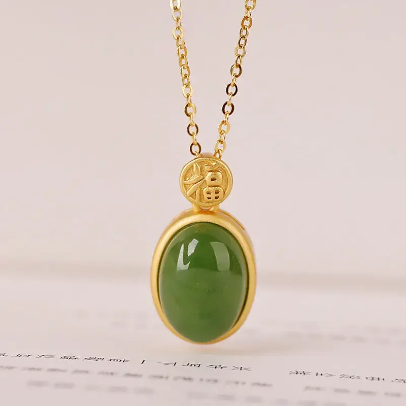 Inspired design inlaid natural Hetian jasper egg pendant exquisite craftsmanship oval round face cold wind female brand jewelry