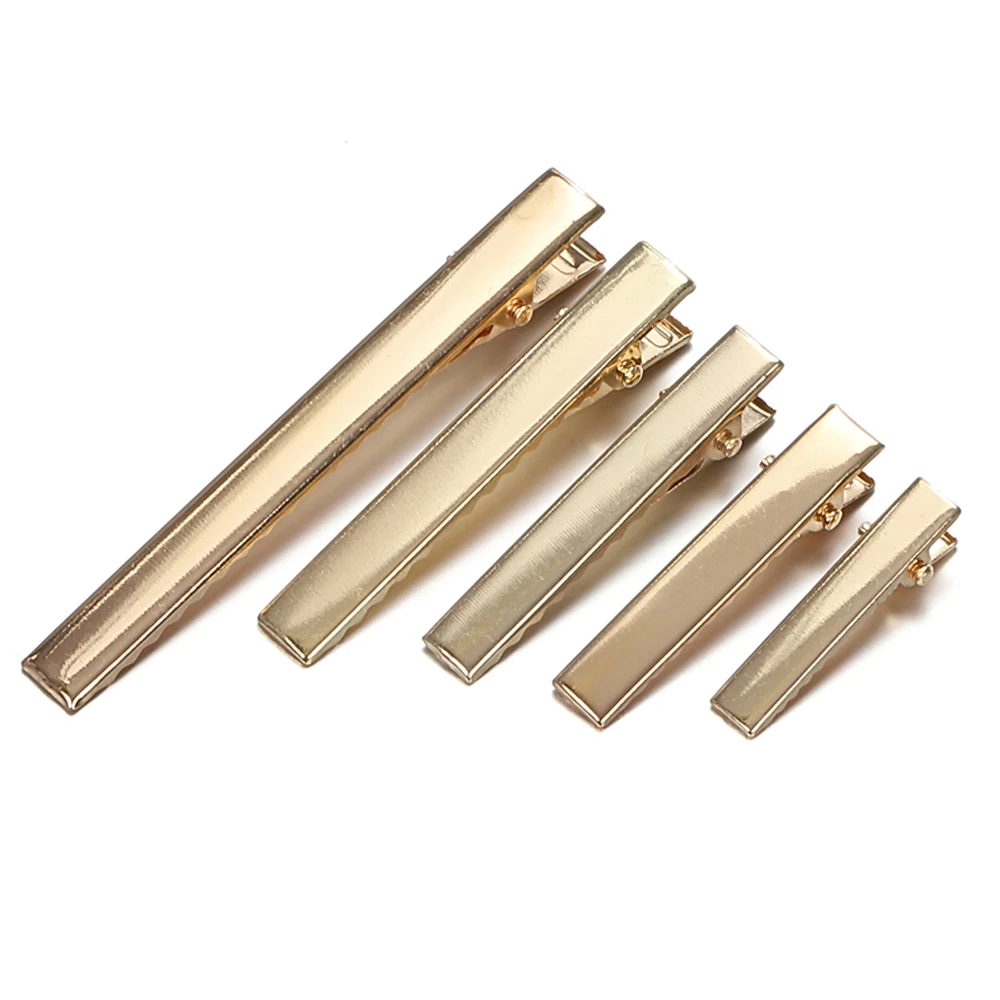 20Pcs 41/46/56mm Gold Flat Metal Single Prong Alligator Hair Clips Barrette For DIY Handmade Bows Hairpins Hair Accessories Tool